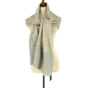 INC Plaid Tan And Grey Scarf Wrap One Size